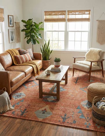 Rust Red Hand Woven Chenille Jute Square Rug