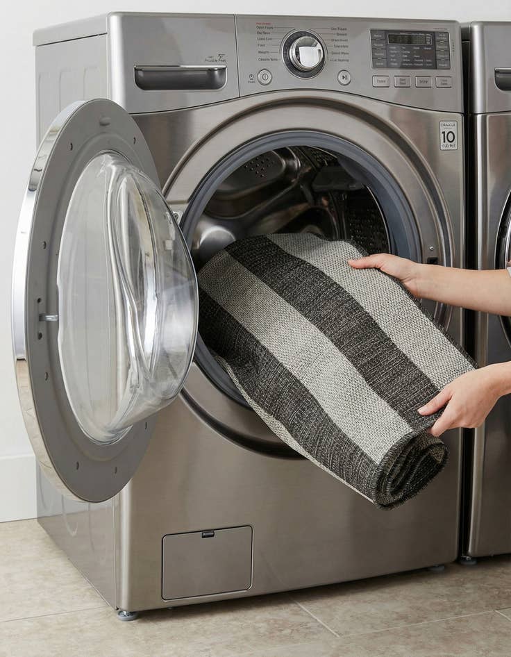 Detail image of 2' x 6'  Washable Striped Indoor / Outdoor Runner Rug