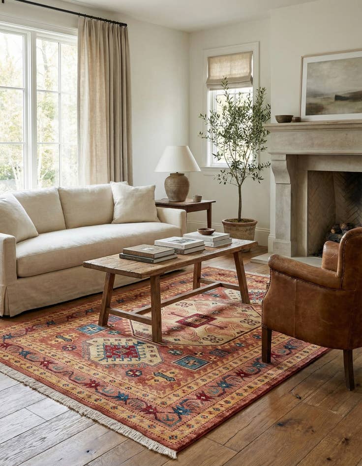 Detail image of 5' 1 x 7' 1 Hand Knotted Ziegler Wool Rug