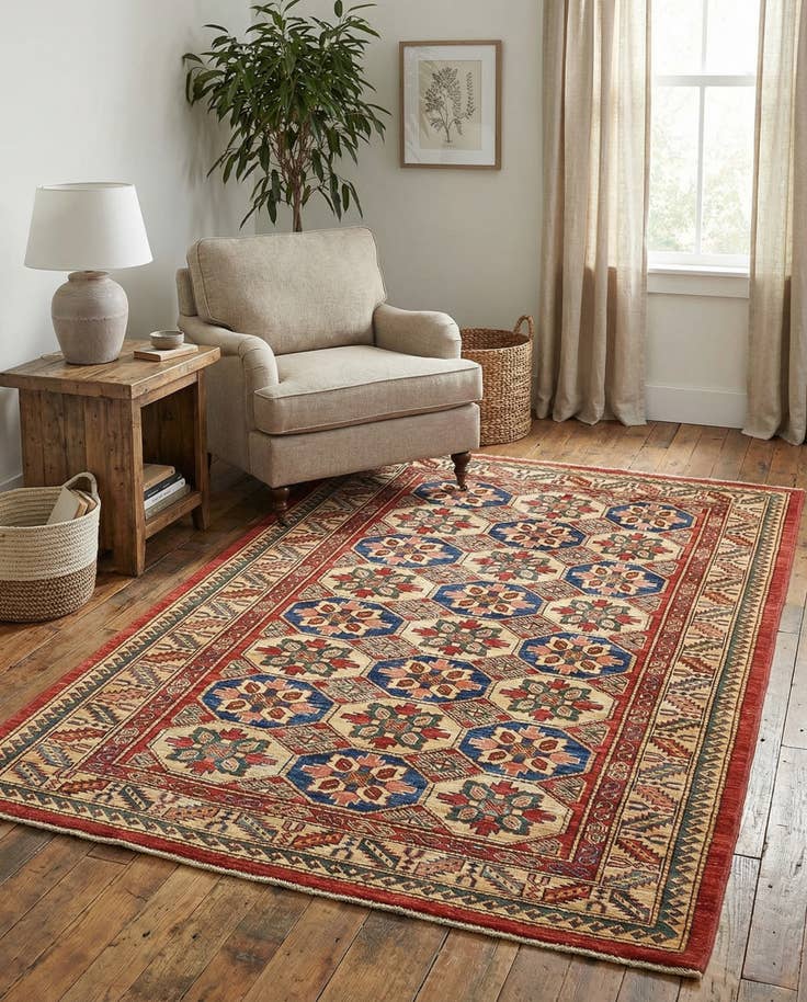 Detail image of 4' 2 x 5' 10 Hand Knotted Kazak Rug