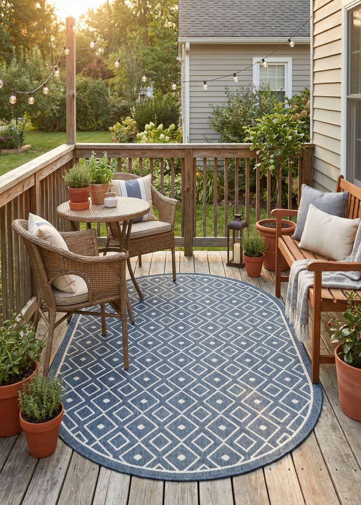 5' 3 x 8' Easy-Clean Trellis Indoor / Outdoor Oval Rug
