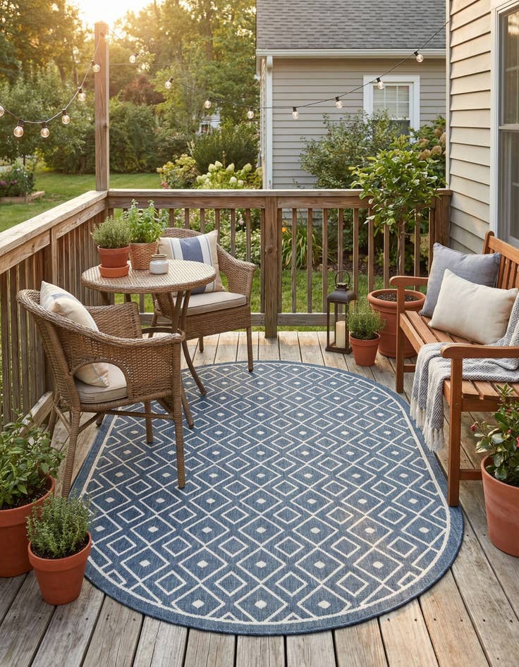 Detail image of 5' 3 x 8' Easy-Clean Trellis Indoor / Outdoor Oval Rug