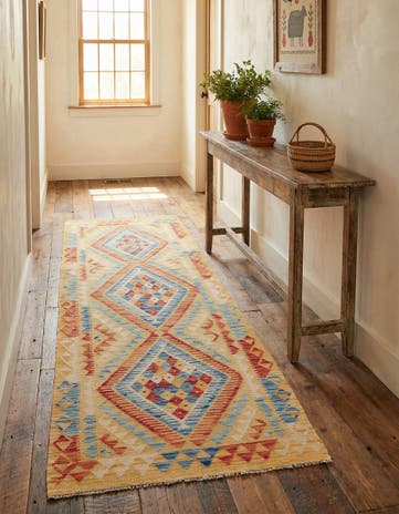 3' 5 x 6' 10 Hand Woven Kilim Maymana Wool Runner Rug