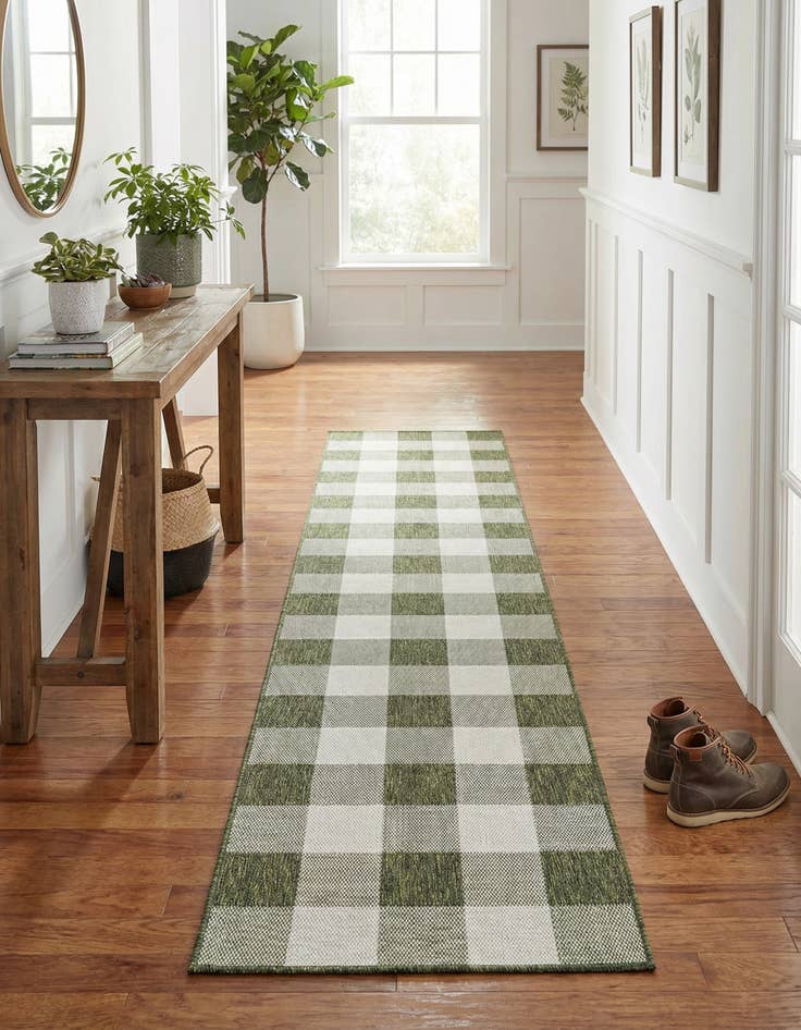 Detail image of  2' 7 x 12'  Washable Checkered Indoor / Outdoor Runner Rug