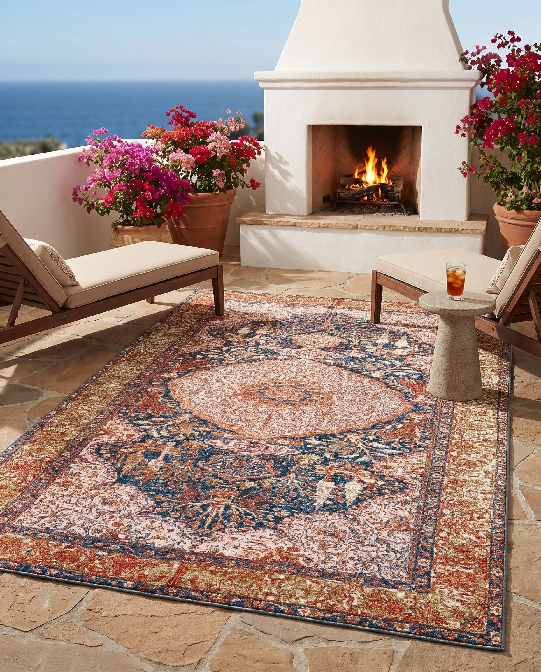 5' 3 x 8' Easy-Clean Traditional Indoor / Outdoor Rug