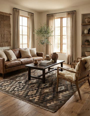 5' 2 x 6' 6 Hand Woven Kilim Maymana Wool Rug