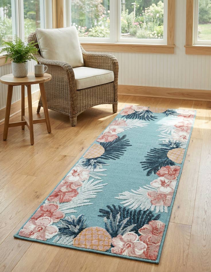 Detail image of 2' 2 x 6' Easy-Clean Botanical Indoor / Outdoor Runner Rug
