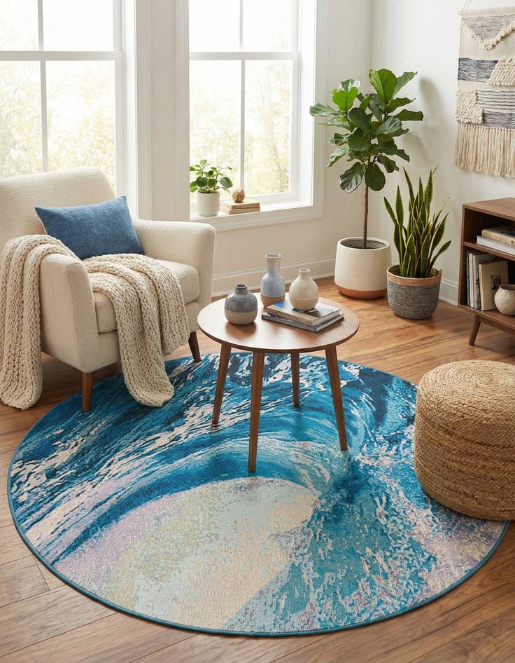 Detail image of 5' 3 x 5' 3  Washable Modern Indoor / Outdoor Round Rug