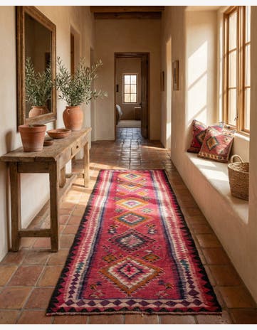 4' 1 x 9' 4 Hand Woven Kilim Fars Wool Runner Rug