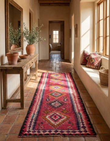 4' 1 x 9' 4 Hand Woven Kilim Fars Wool Runner Rug