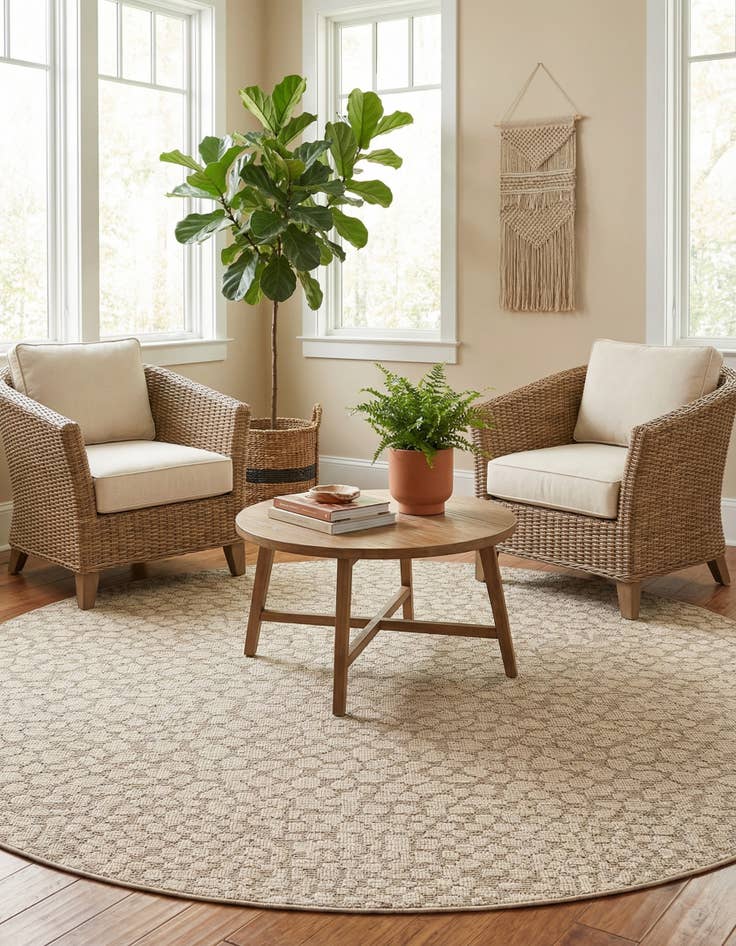 Detail image of 7' 10 x 7' 10  Washable Safari Indoor / Outdoor Round Rug