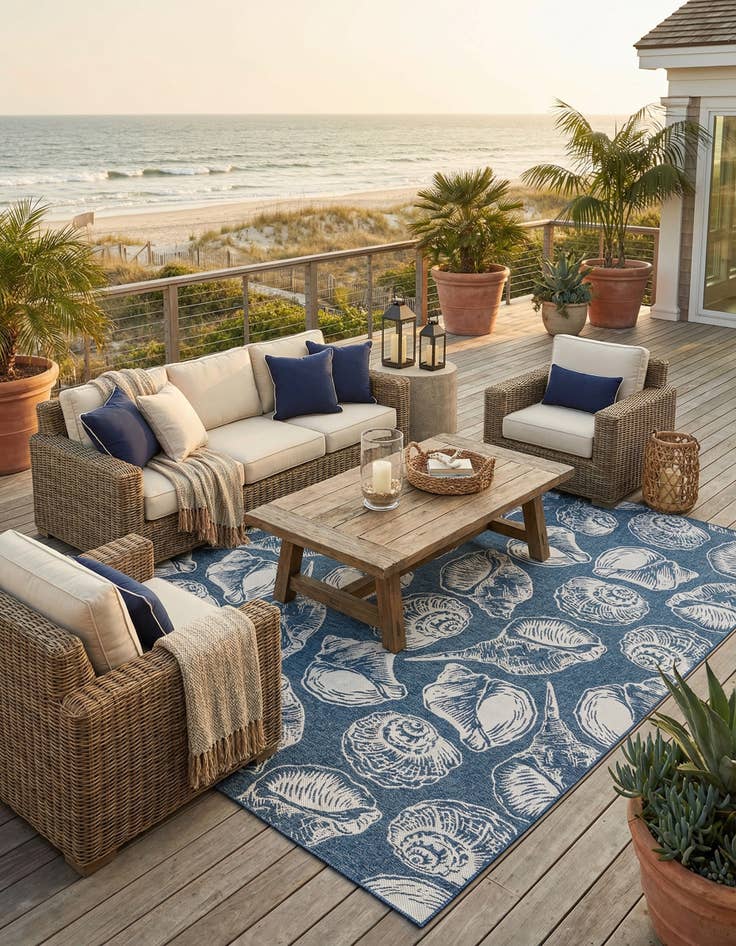 Detail image of  13' x 13'  Washable Coastal Indoor / Outdoor Square Rug