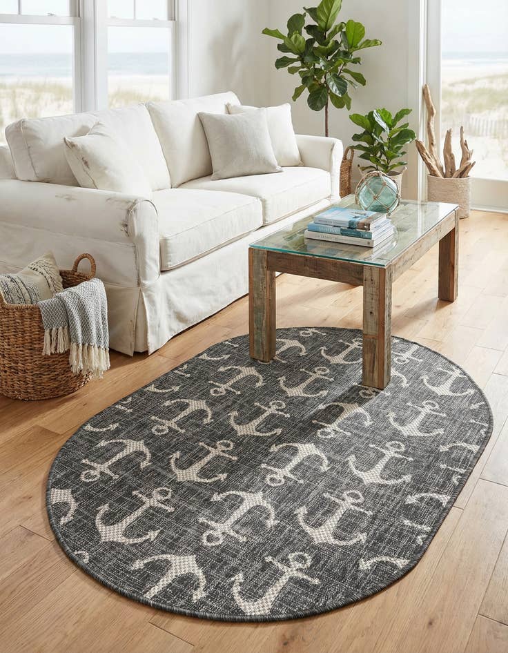 Detail image of 3' x 5' 3  Washable Coastal Indoor / Outdoor Oval Rug