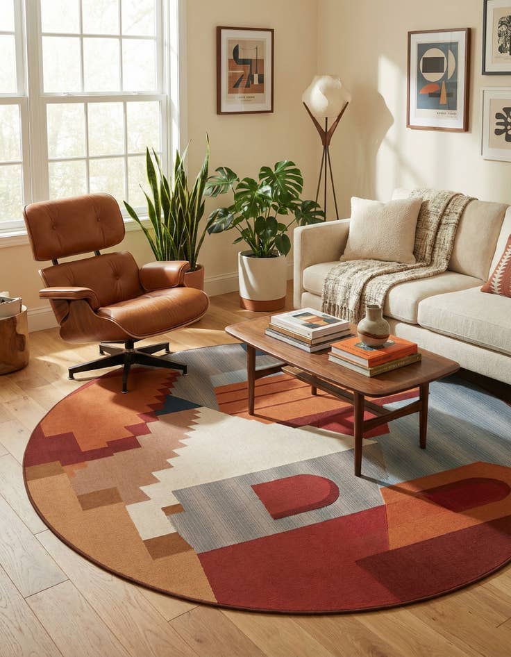 Detail image of  7' 10 x 7' 10  Washable Modern Indoor / Outdoor Round Rug