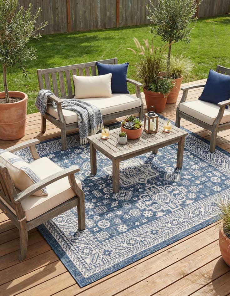 Detail image of 7' 10 x 7' 10 Easy-Clean Aztec Indoor / Outdoor Square Rug
