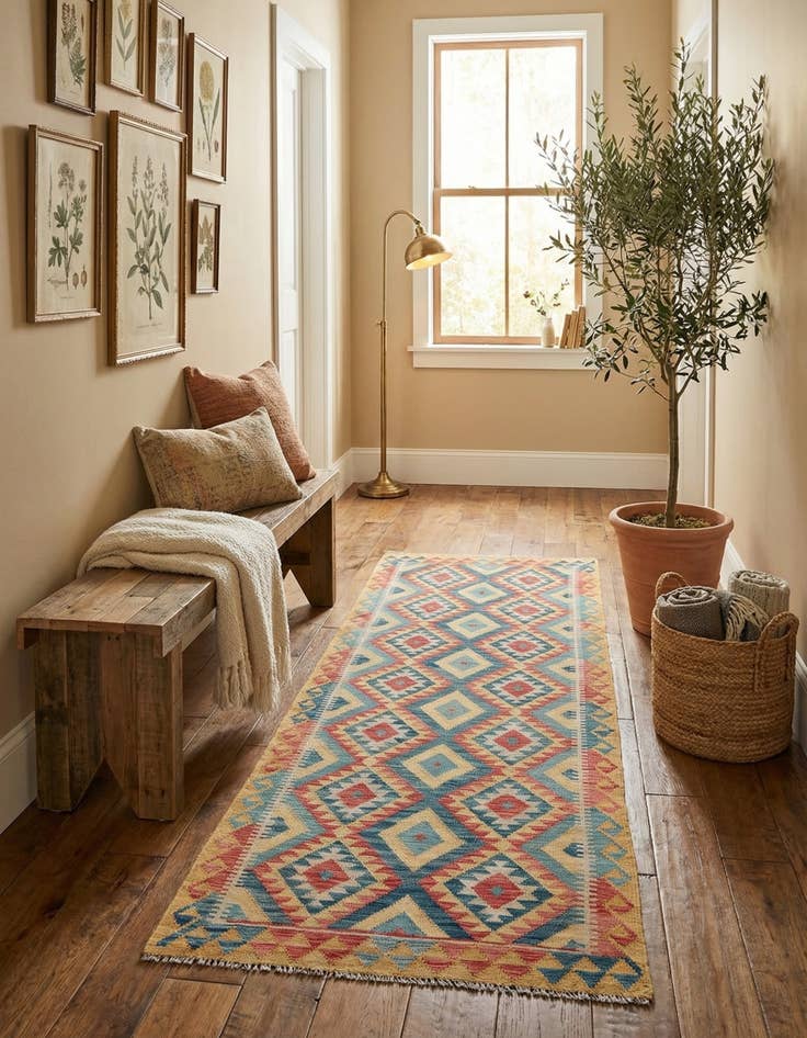 Detail image of 3' 5 x 6' 9  Hand Woven Kilim Maymana Wool Runner Rug