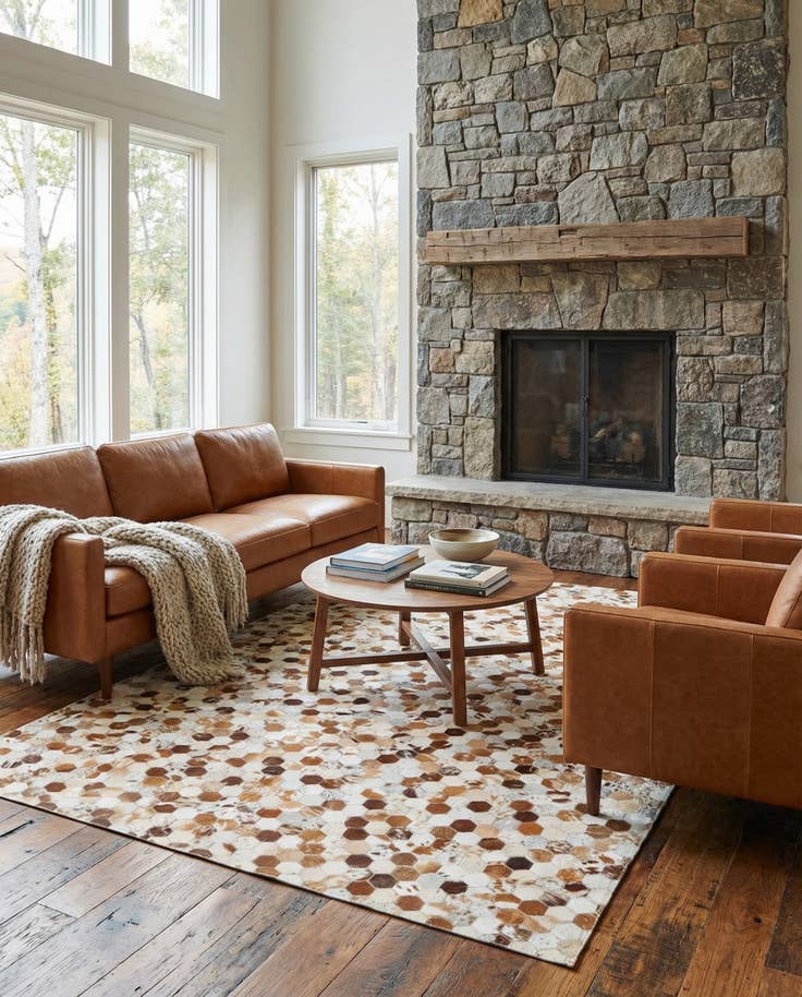 Detail image of 5' 1 x 8' Cowhide Leather Rug