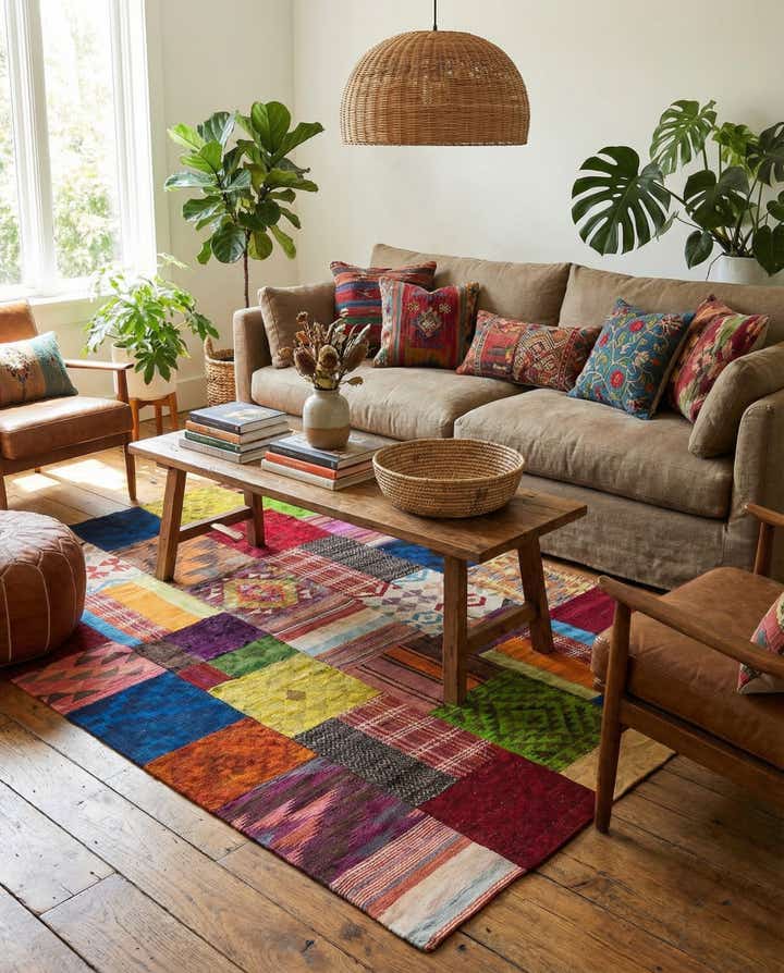 5' 8 x 8' 1 Hand Woven Kilim Patchwork Wool Rug
