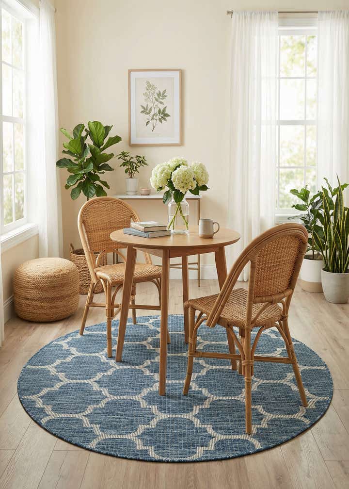 5' 3 x 5' 3 Easy-Clean Trellis Indoor / Outdoor Round Rug