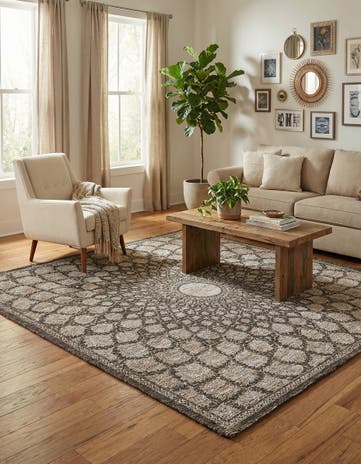 Charcoal and Ivory Chenille Jute Square Rug