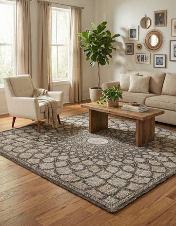 Charcoal and Ivory Chenille Jute Square Rug