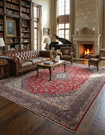 9' 4 x 12' 7 Hand Knotted Kashan Persian Wool Rug
