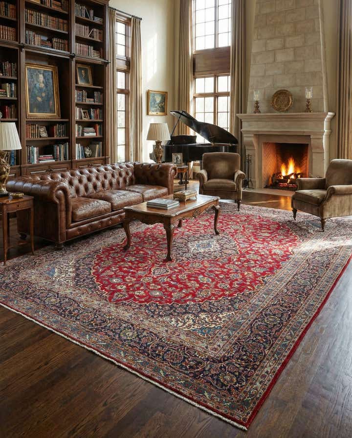 9' 4 x 12' 7 Hand Knotted Kashan Persian Wool Rug