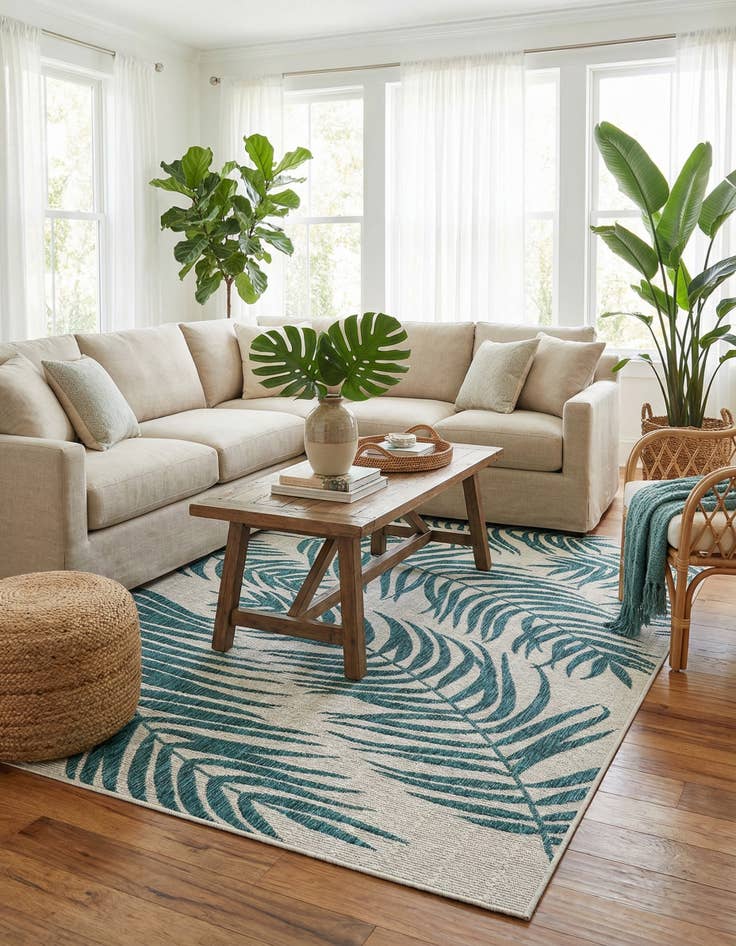 Detail image of 5' 3 x 8'  Washable Botanical Indoor / Outdoor Rug