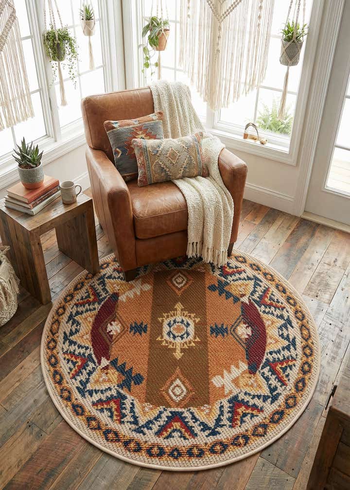 4' x 4' Easy-Clean Baja Indoor / Outdoor Round Rug