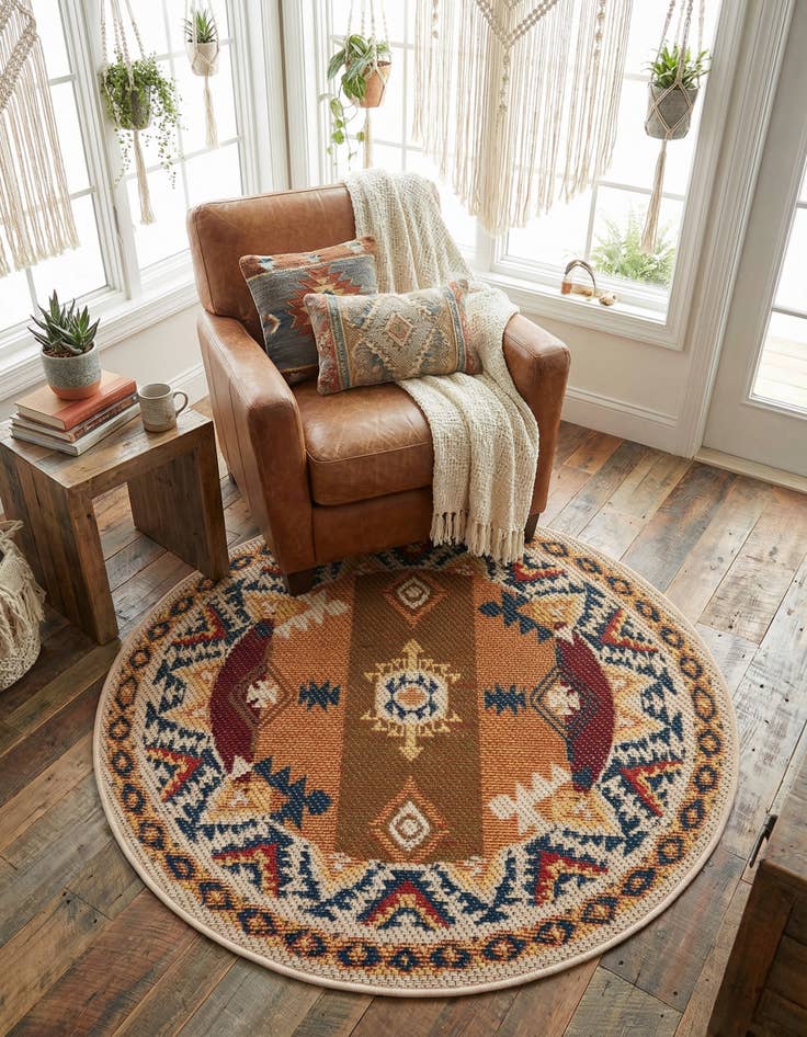 Detail image of  4' x 4'  Washable Baja Indoor / Outdoor Round Rug