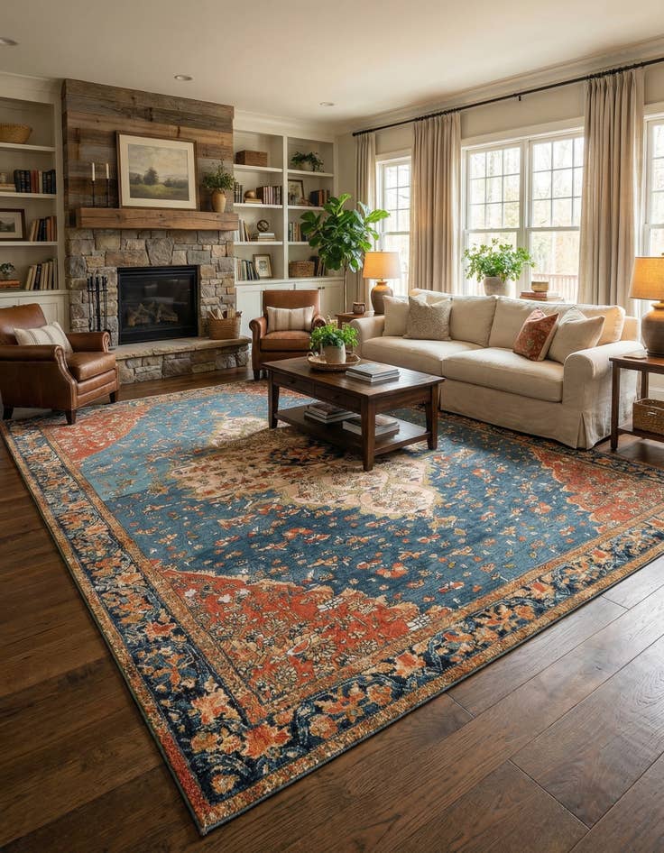 Detail image of 10' x 14'  Washable Traditional Indoor / Outdoor Rug