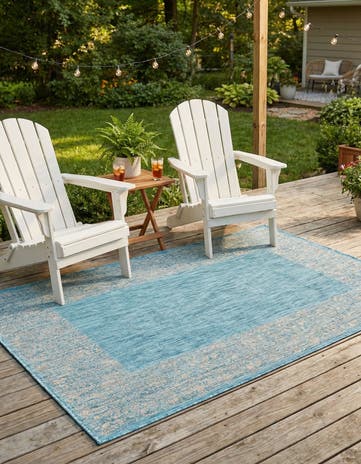 Aqua Easy-Clean Border Indoor / Outdoor Rug