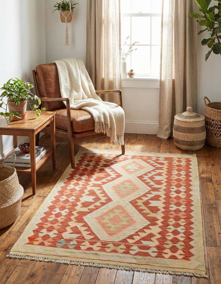 Detail image of 2' 10 x 4' 2  Hand Woven Kilim Waziri Wool Rug