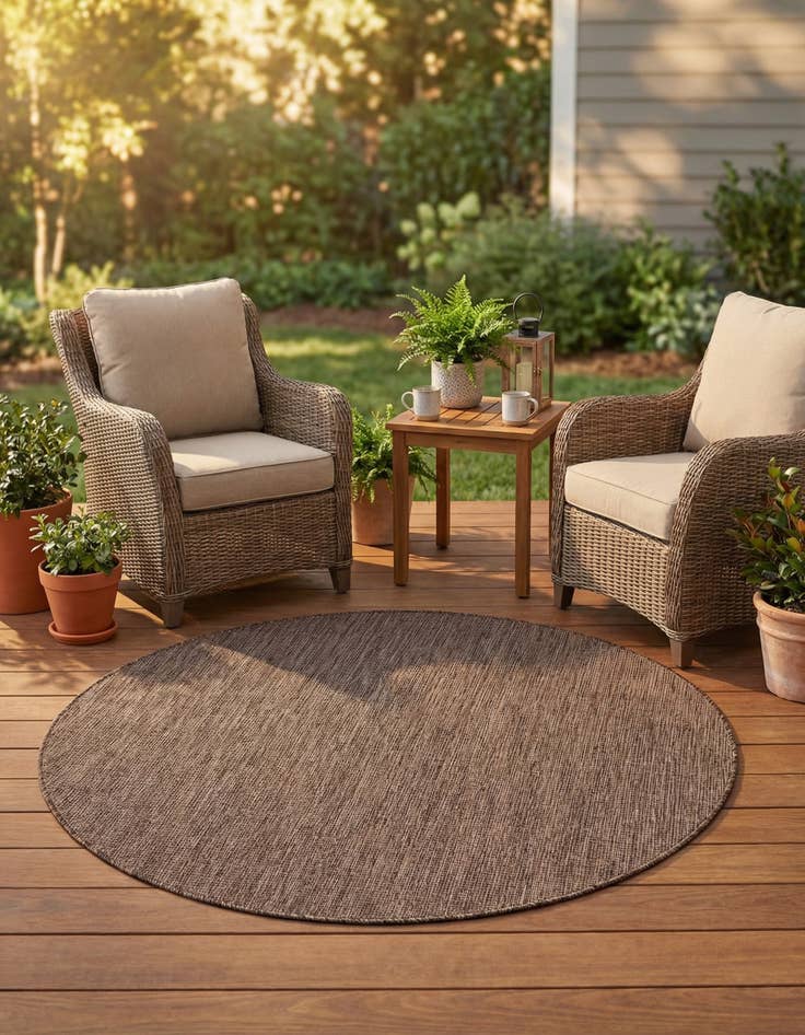 Detail image of 5' 3 x 5' 3  Washable Solid Indoor / Outdoor Round Rug