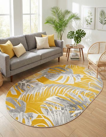 Yellow Blossom Oval Rug