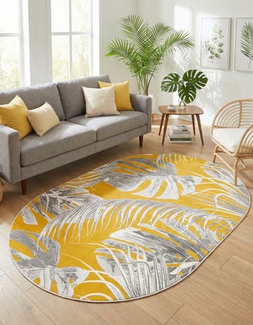 Yellow Blossom Oval Rug