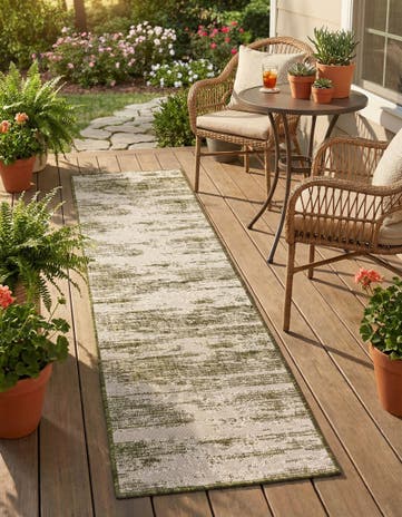 Green Easy-Clean Modern Indoor / Outdoor Runner Rug