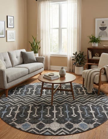 Charcoal Gray Eco Trellis Round Rug