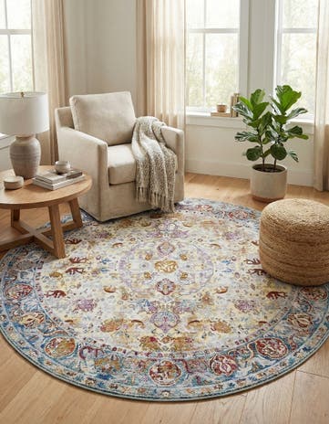Beige Aqua Round Rug