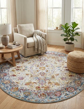 Beige Aqua Round Rug