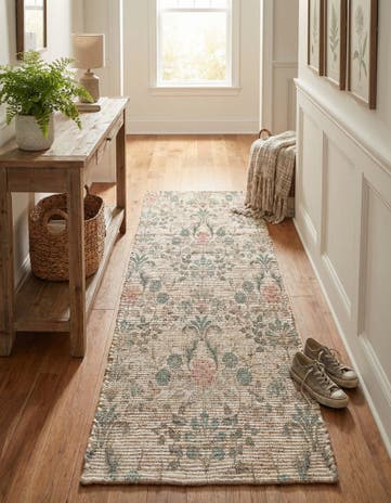 Ivory Hand Woven Chenille Jute Runner Rug