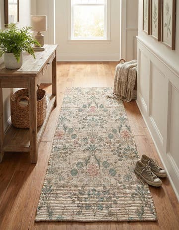 Ivory Hand Woven Chenille Jute Runner Rug