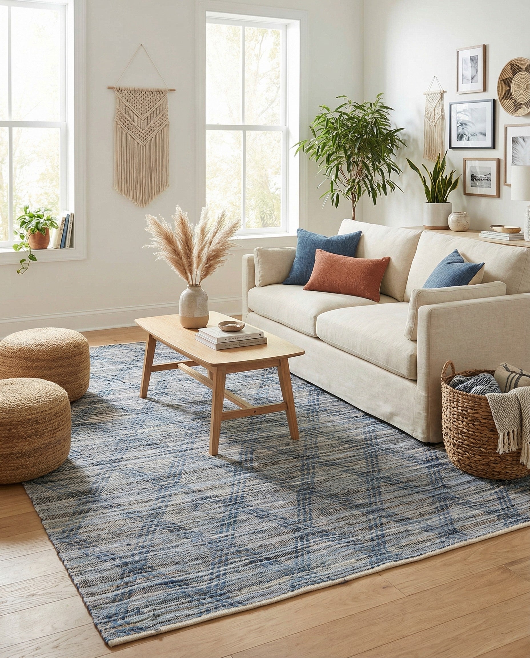 Denim blue 9' x 12' Hand Woven Chindi Cotton Rug | Rugs.com