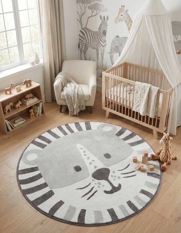 Detail image of 7' 10 x 7' 10 Cat Whimsy Kids Round Rug