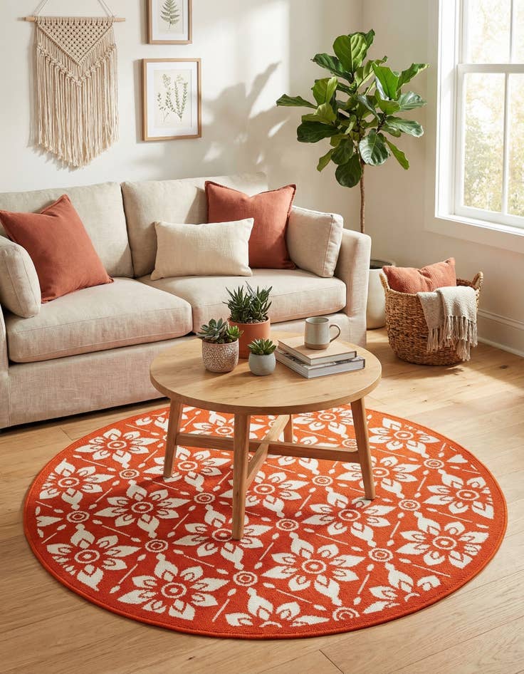 Detail image of 4' x 4'  Washable Trellis Indoor / Outdoor Round Rug