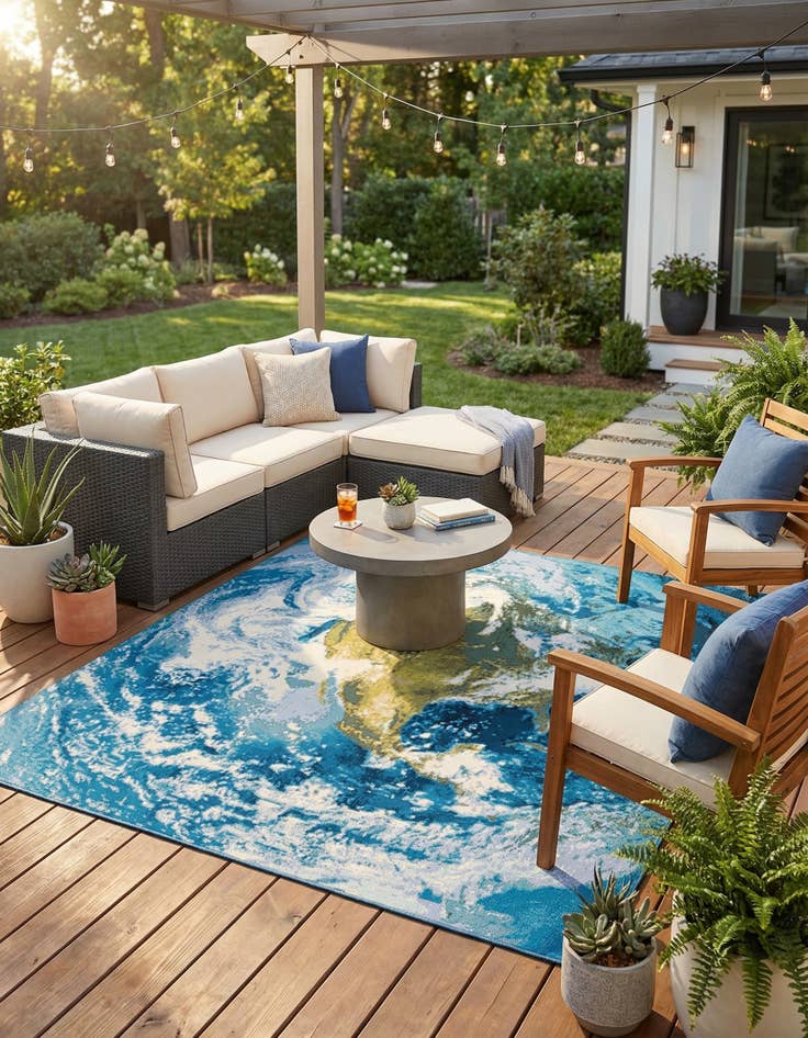 Detail image of 7' 10 x 7' 10  Washable Modern Indoor / Outdoor Square Rug