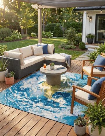 7' 10 x 7' 10 Easy-Clean Modern Indoor / Outdoor Square Rug