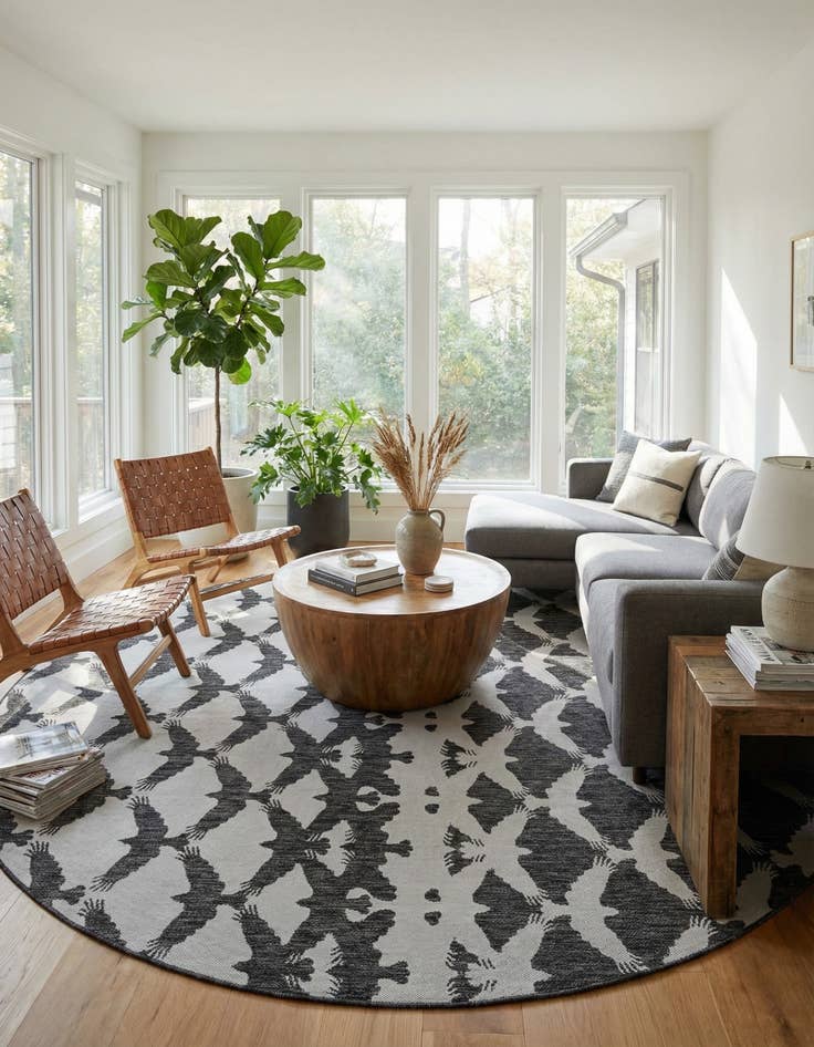 Detail image of 10' x 10'  Washable Modern Indoor / Outdoor Round Rug