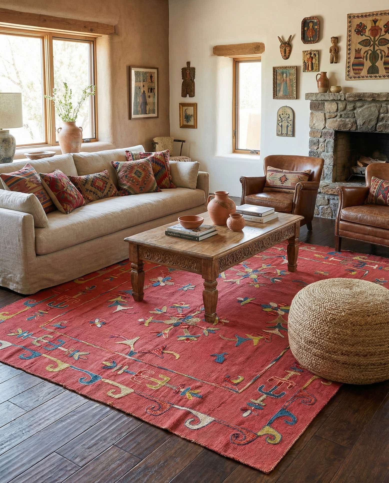 6' 3 x 7' 4 Hand Woven Kilim Suzani Wool Rug