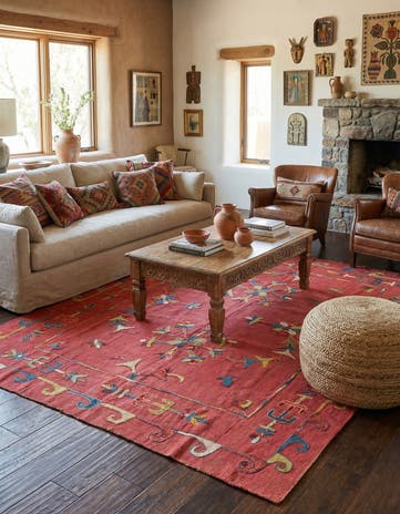 6' 3 x 7' 4 Hand Woven Kilim Suzani Wool Rug